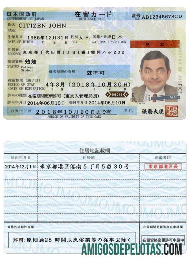 Autorização de residência no Japão exemplo real